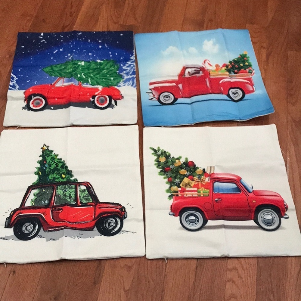 New Set/4 Christmas truck pillow covers